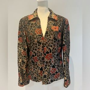 Lafayette 148 Printed Blazer Jacket Floral Abstract Brown Size 4 Small